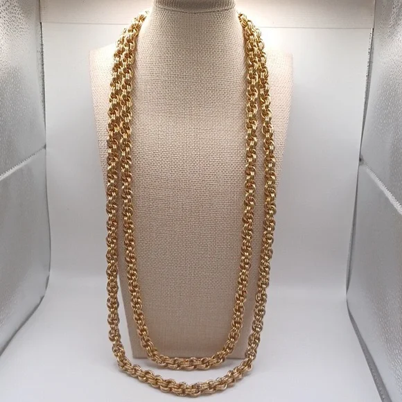 Super long Gold tone Chainmail style chain Necklace - Picture 1 of 5
